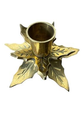 Vintage Brass Holly Candlestick Candle Holders Set of 2 Holiday Christmas Leaf
